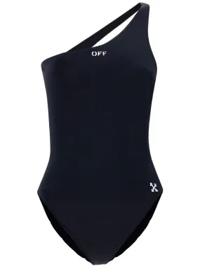 Off-White Logo Print One Shoulder Swimsuit