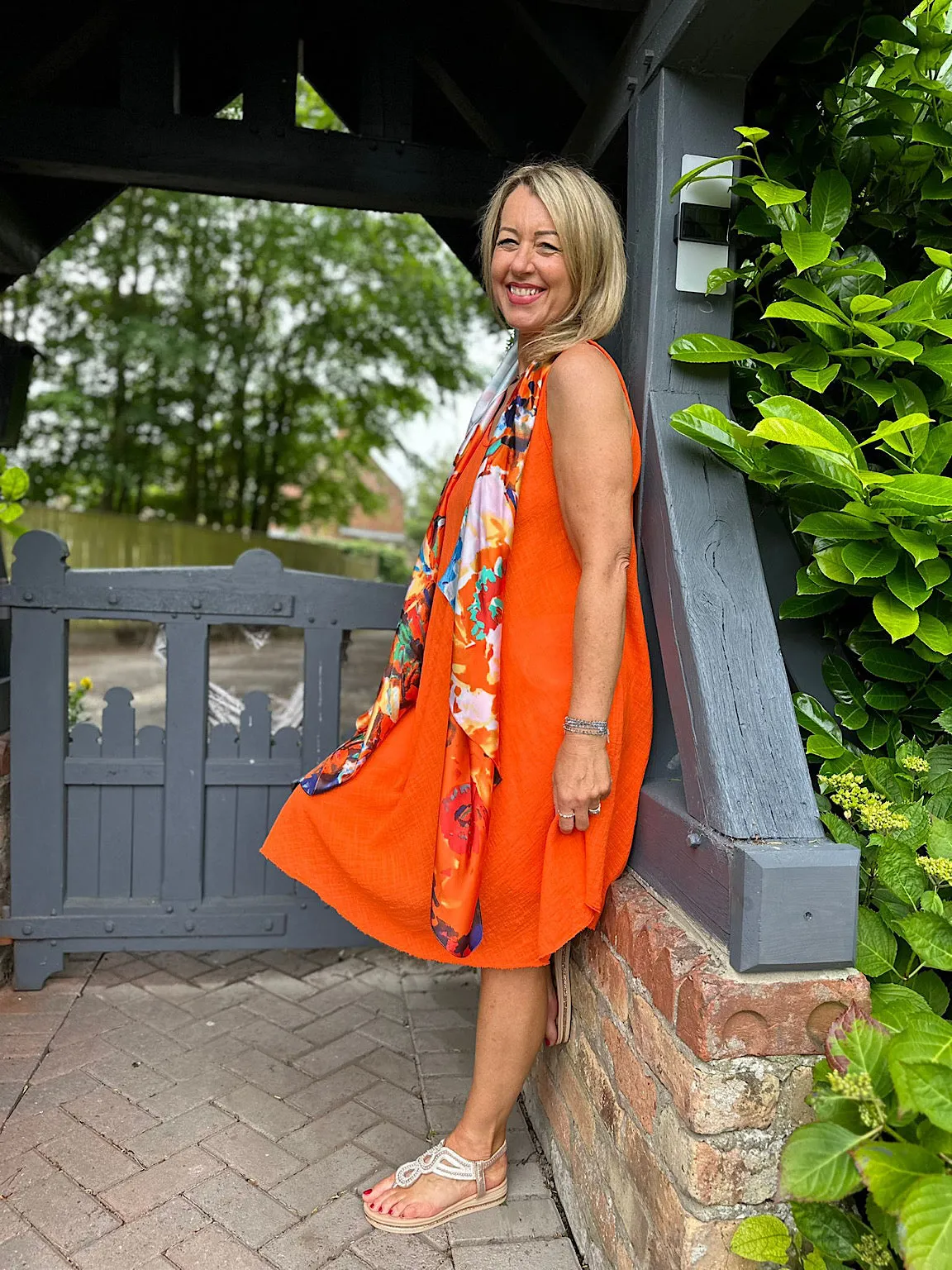 Orange Cotton Scoop Neck Dress Joy