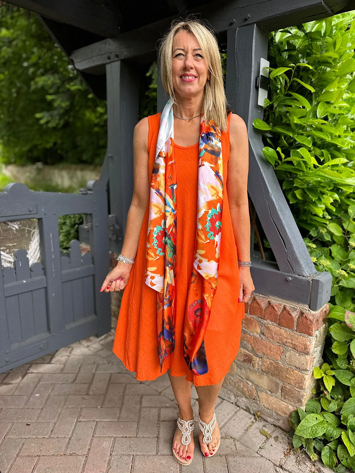 Orange Cotton Scoop Neck Dress Joy