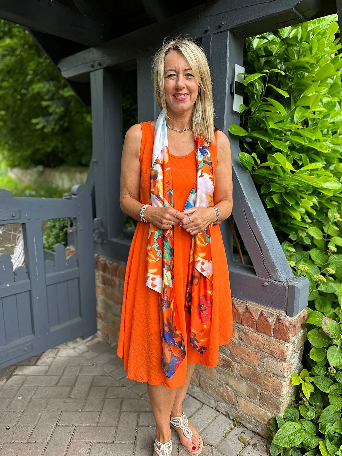 Orange Cotton Scoop Neck Dress Joy