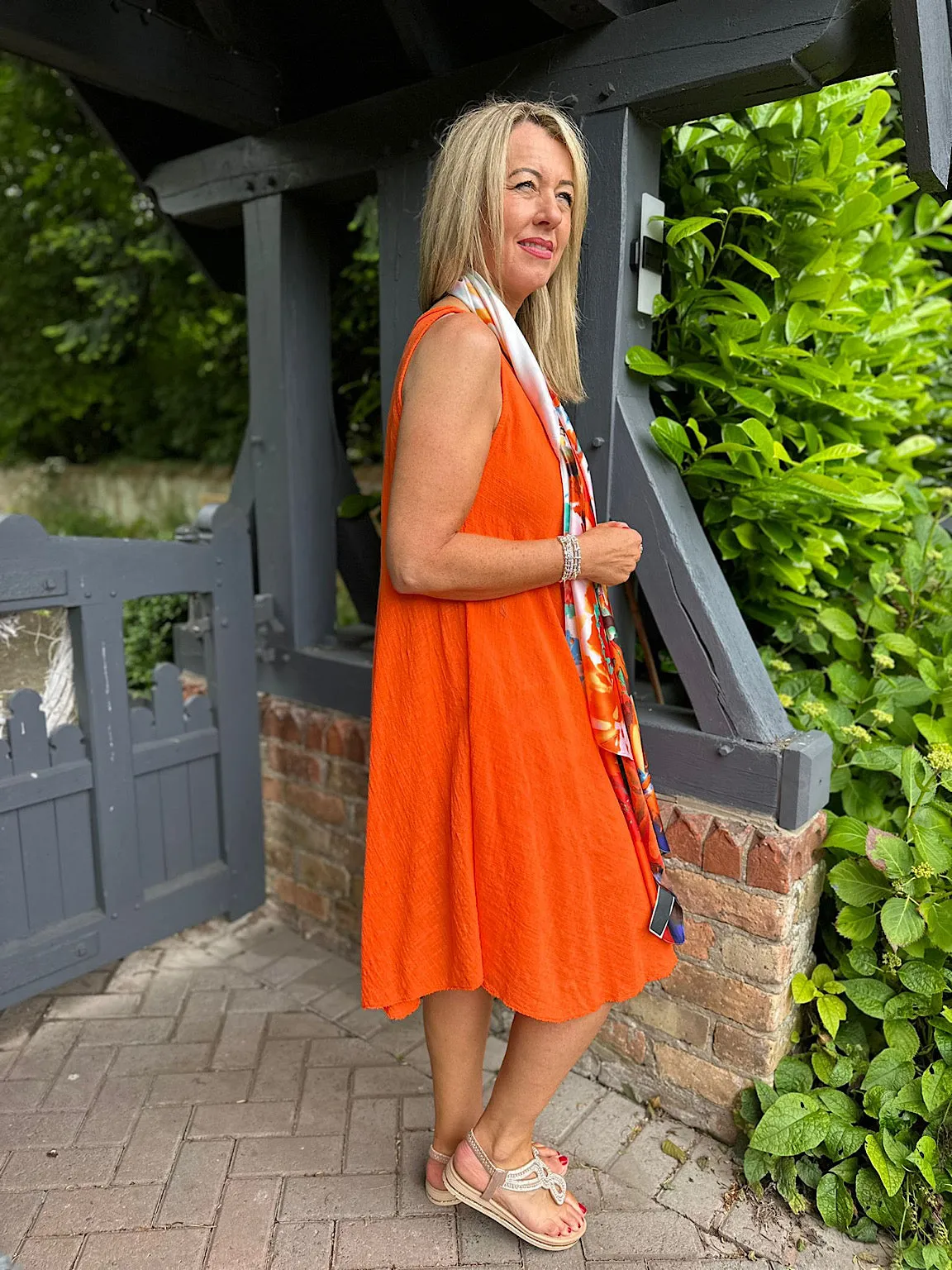 Orange Cotton Scoop Neck Dress Joy