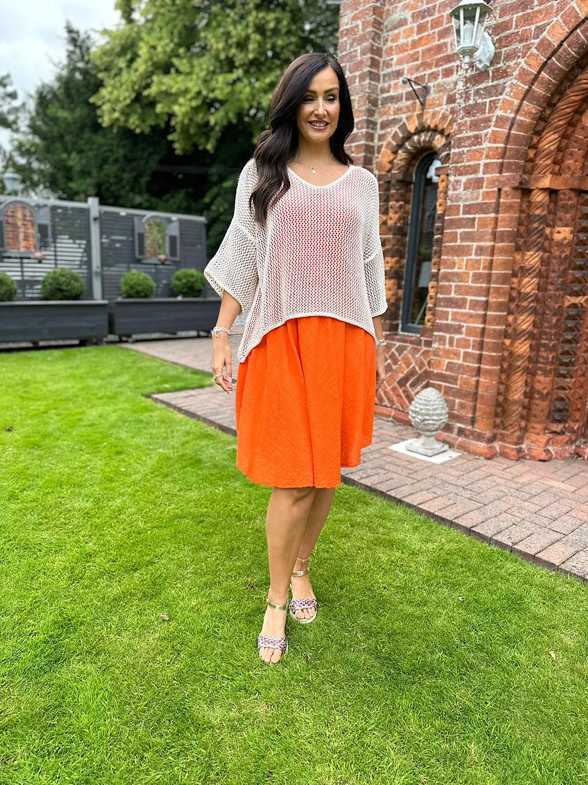 Orange Cotton Scoop Neck Dress Joy