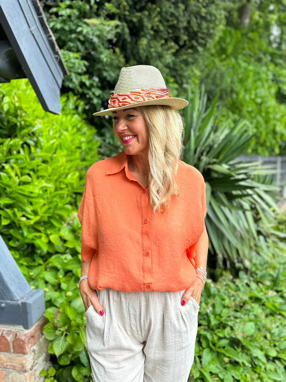 Orange Lightweight Batwing Blouse Cleo