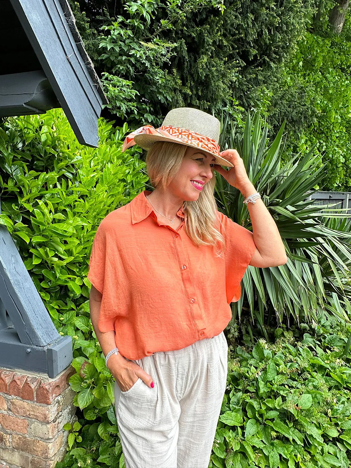 Orange Lightweight Batwing Blouse Cleo