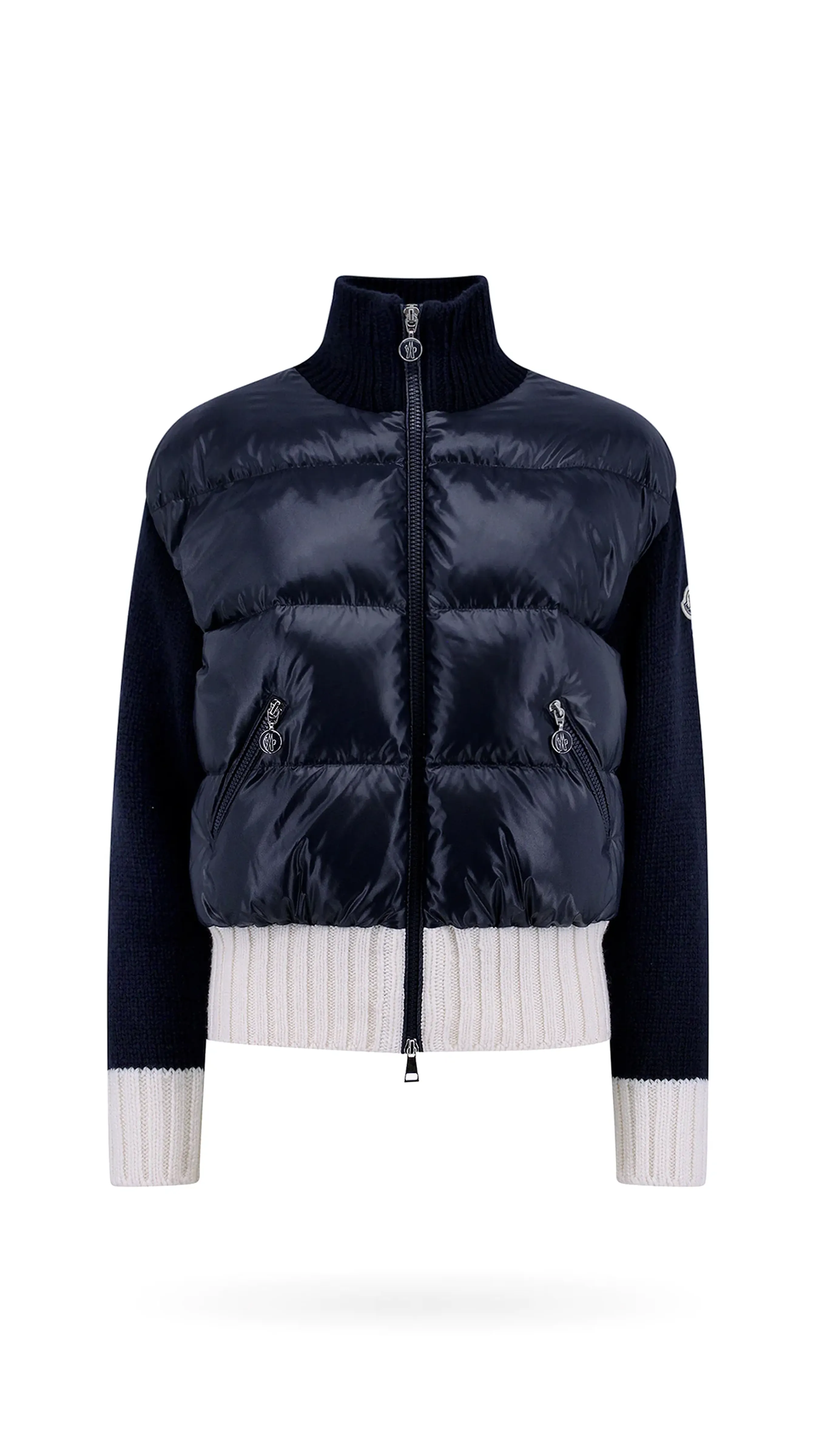 Padded Wool Cardigan - Navy/White