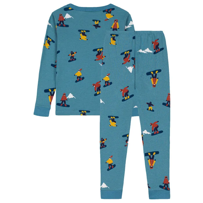 Petit Bateau Child Likely Pyjamas Duffle Blue With Snowboarding Print