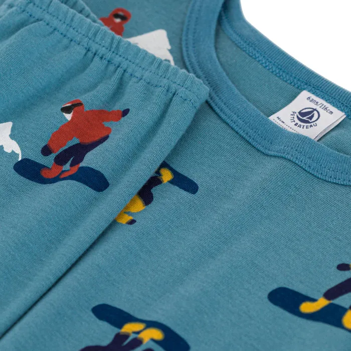 Petit Bateau Child Likely Pyjamas Duffle Blue With Snowboarding Print