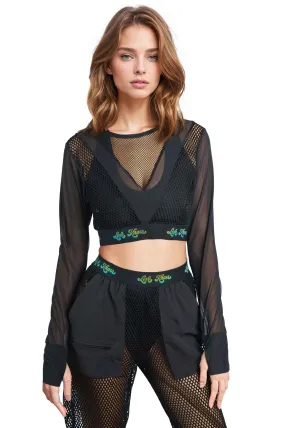 Shadow Long Sleeve Mesh Crop Top