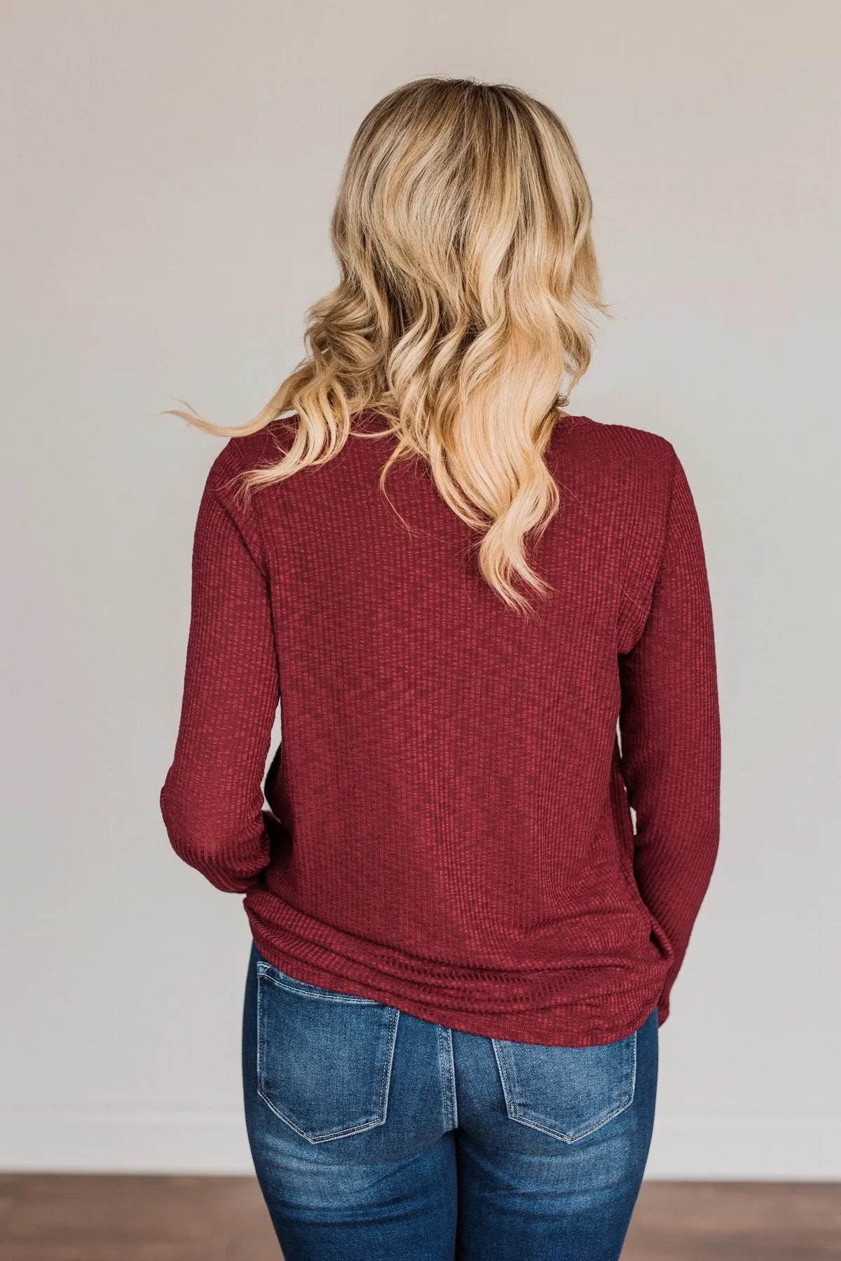 Slowing Things Down Pocket Long Sleeve Top- Burgundy