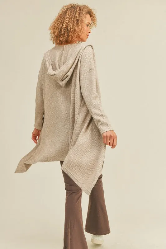 Soft Brushed Waffle Knit Hooded Classic Cardigan