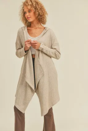 Soft Brushed Waffle Knit Hooded Classic Cardigan