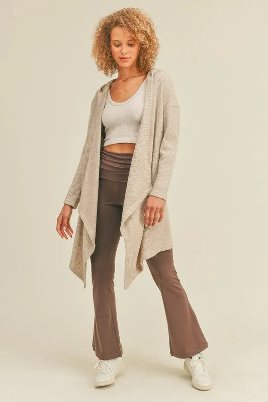 Soft Brushed Waffle Knit Hooded Classic Cardigan