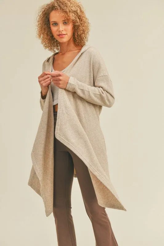 Soft Brushed Waffle Knit Hooded Classic Cardigan