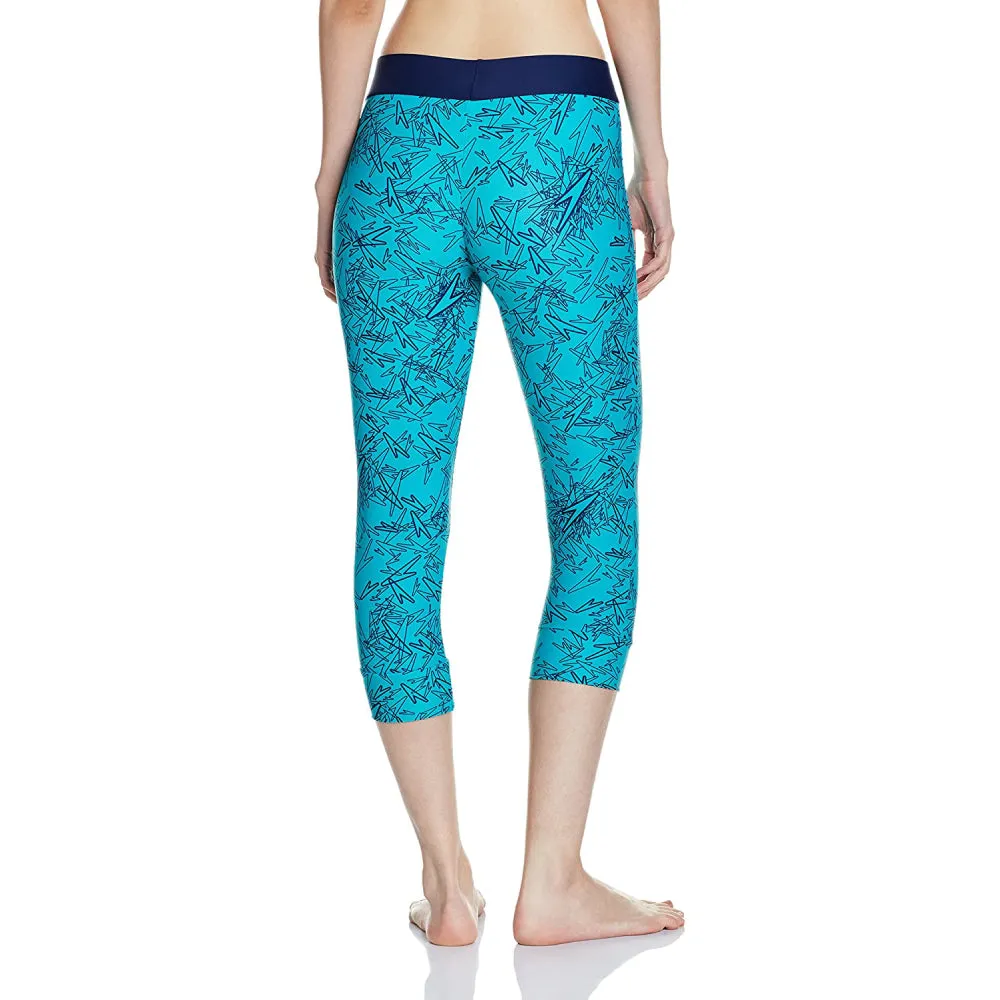 Speedo Women's Boom Splice All Over Printed Swim Capri (Jade/Navy)