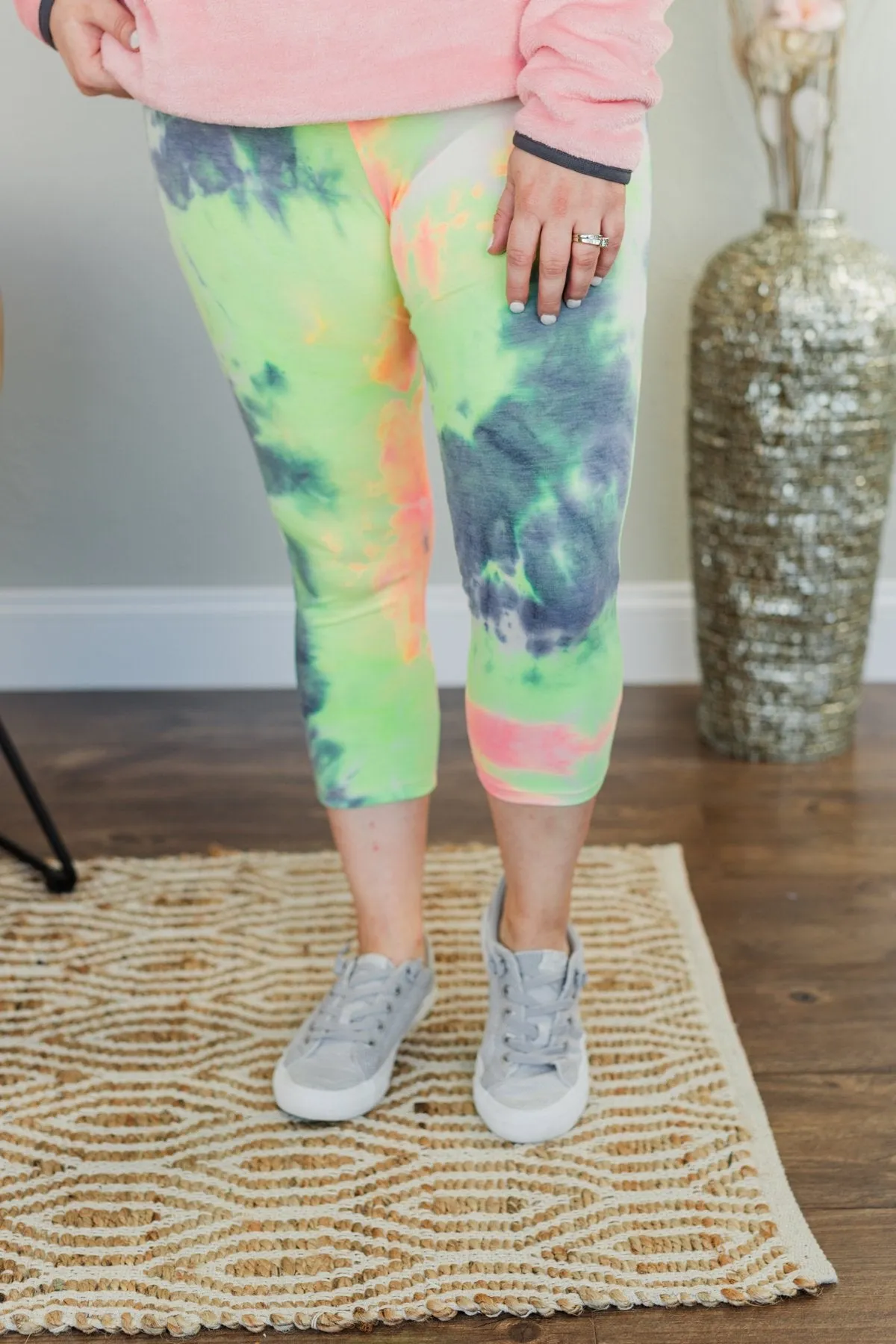 Stay Cozy Tie Dye Leggings- Neon Yellow, Pink, & Navy