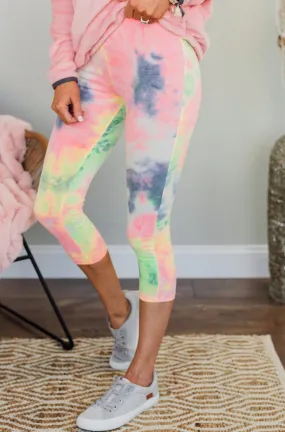 Stay Cozy Tie Dye Leggings- Neon Yellow, Pink, & Navy