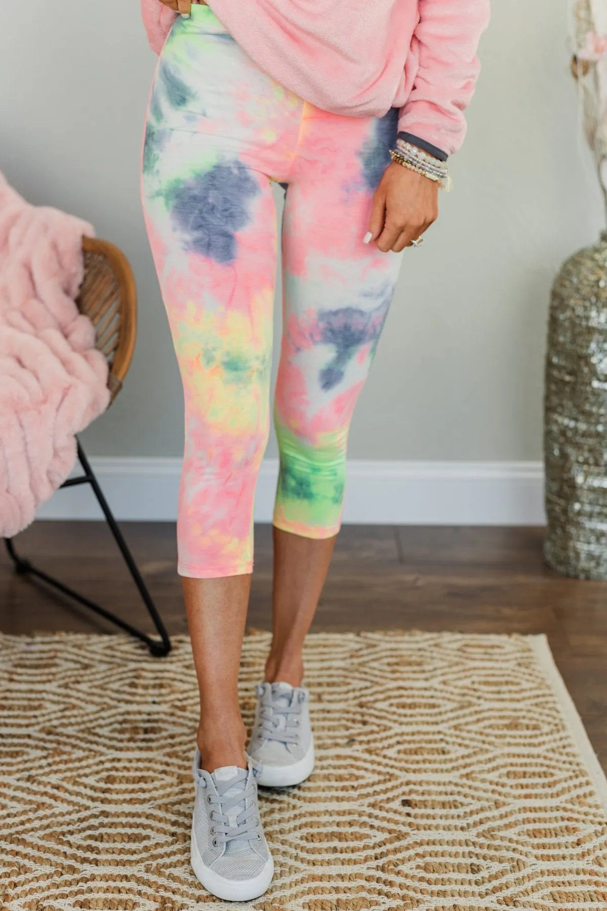 Stay Cozy Tie Dye Leggings- Neon Yellow, Pink, & Navy