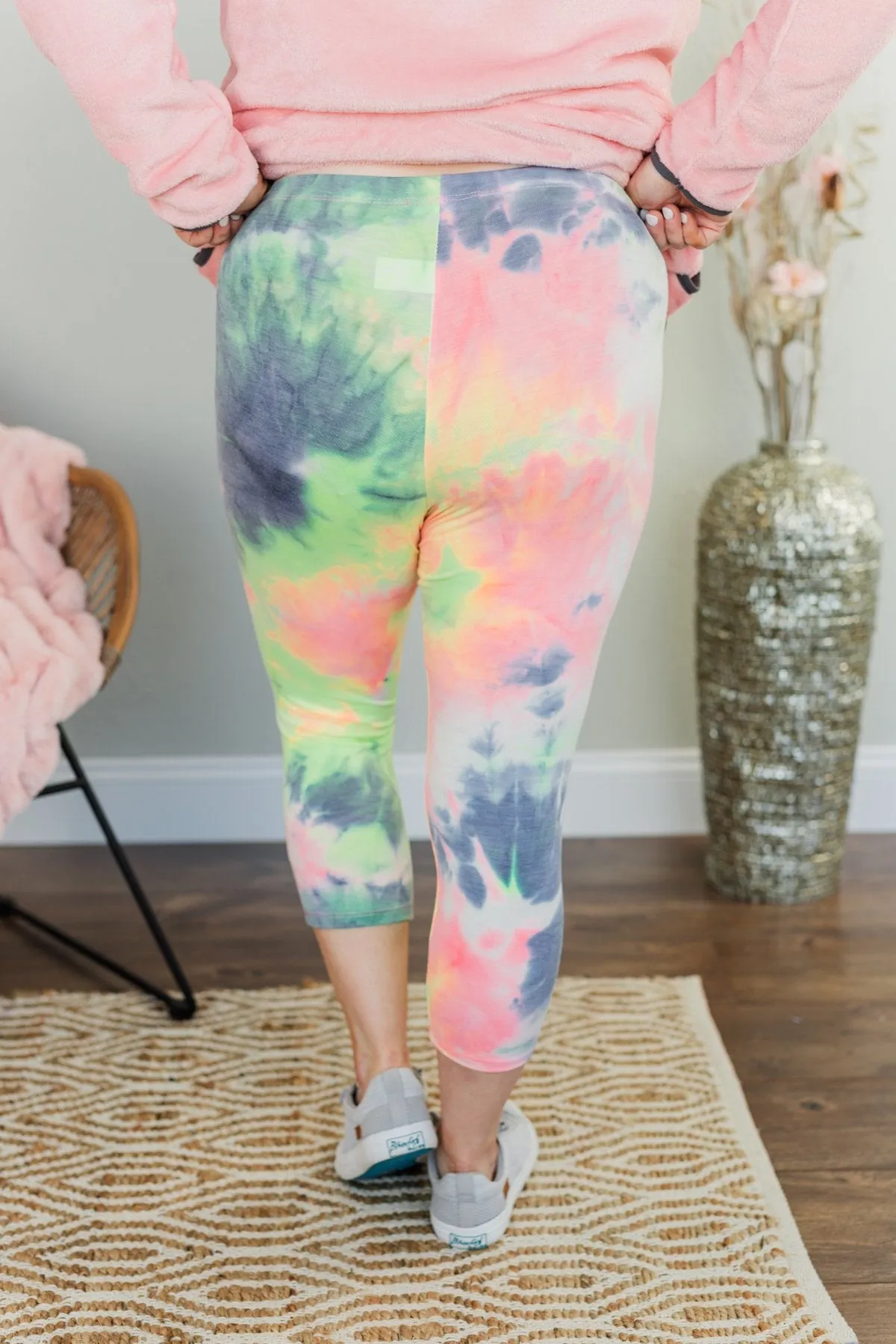 Stay Cozy Tie Dye Leggings- Neon Yellow, Pink, & Navy