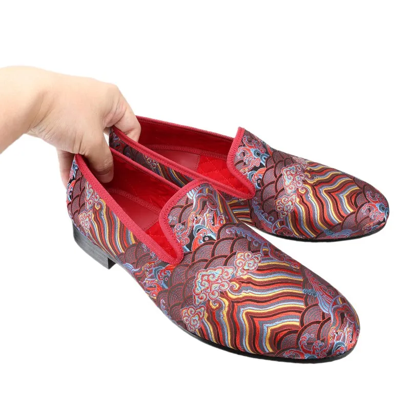 Traditional Jacquard Silk Handmade Slip-On Smoking Slippers