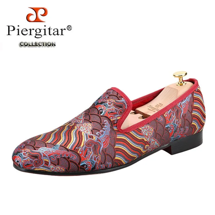 Traditional Jacquard Silk Handmade Slip-On Smoking Slippers