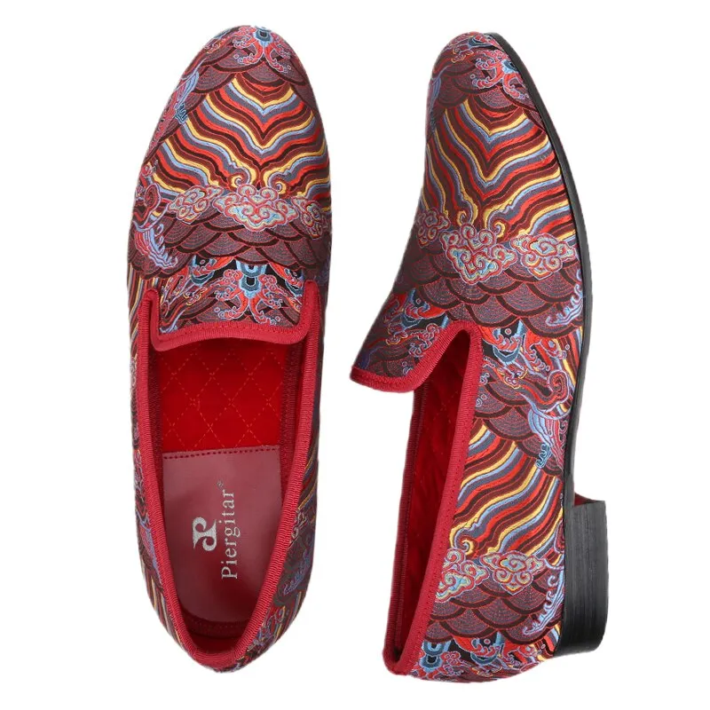 Traditional Jacquard Silk Handmade Slip-On Smoking Slippers