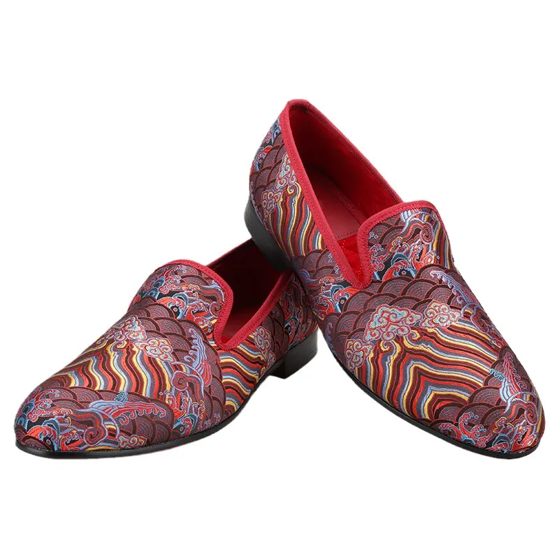 Traditional Jacquard Silk Handmade Slip-On Smoking Slippers