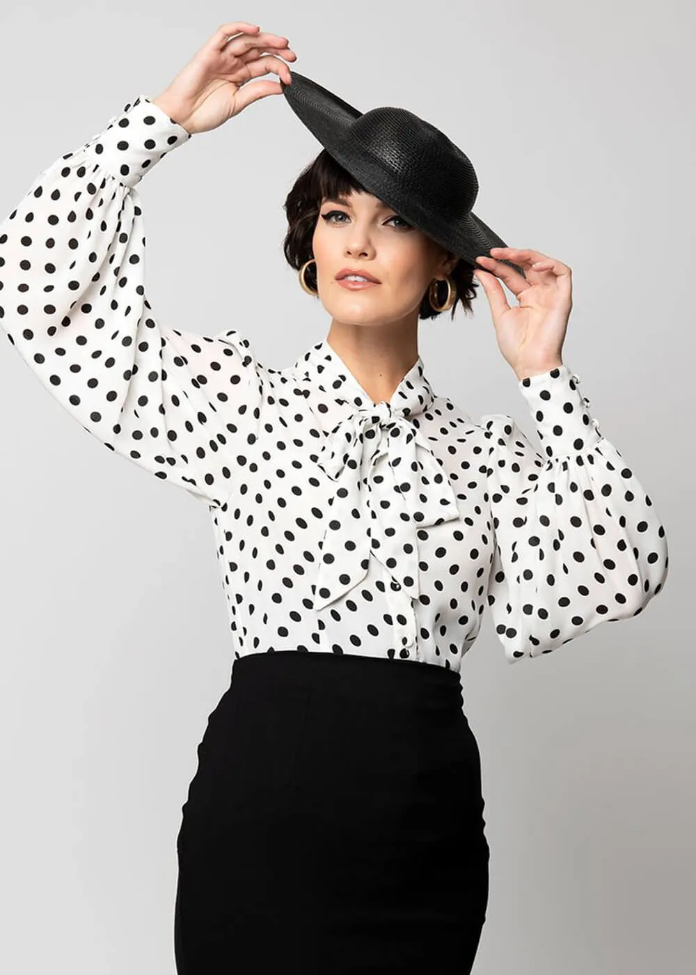 Unique Vintage Gwen Polka Dot 40's Blouse White Black