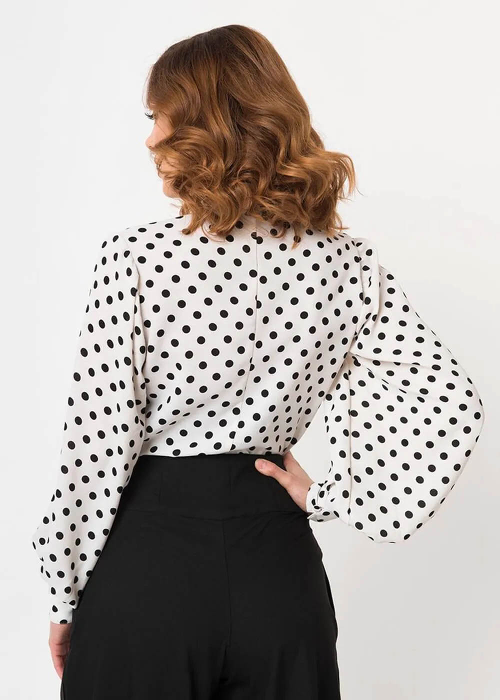 Unique Vintage Gwen Polka Dot 40's Blouse White Black