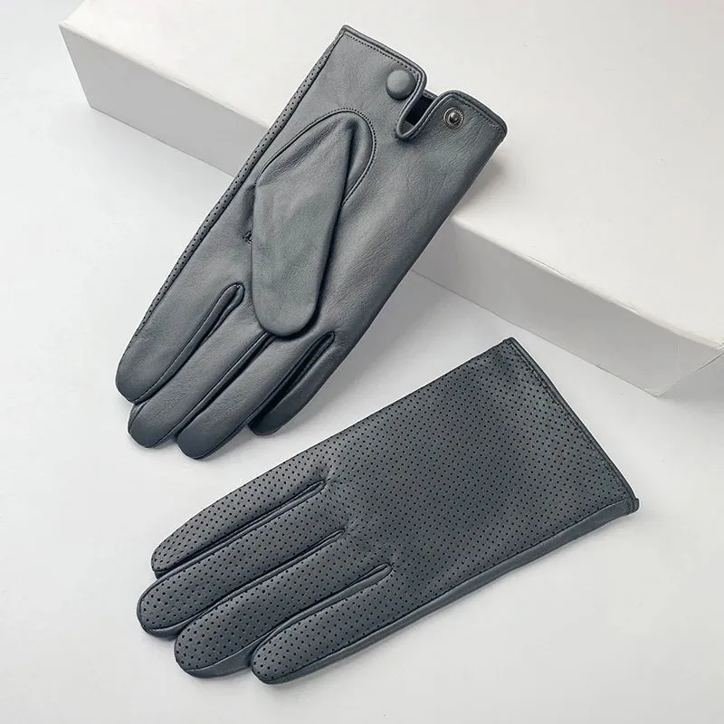 Unisex Genuine Sheepskin Leather Breathable Touch Screen Driving Gloves