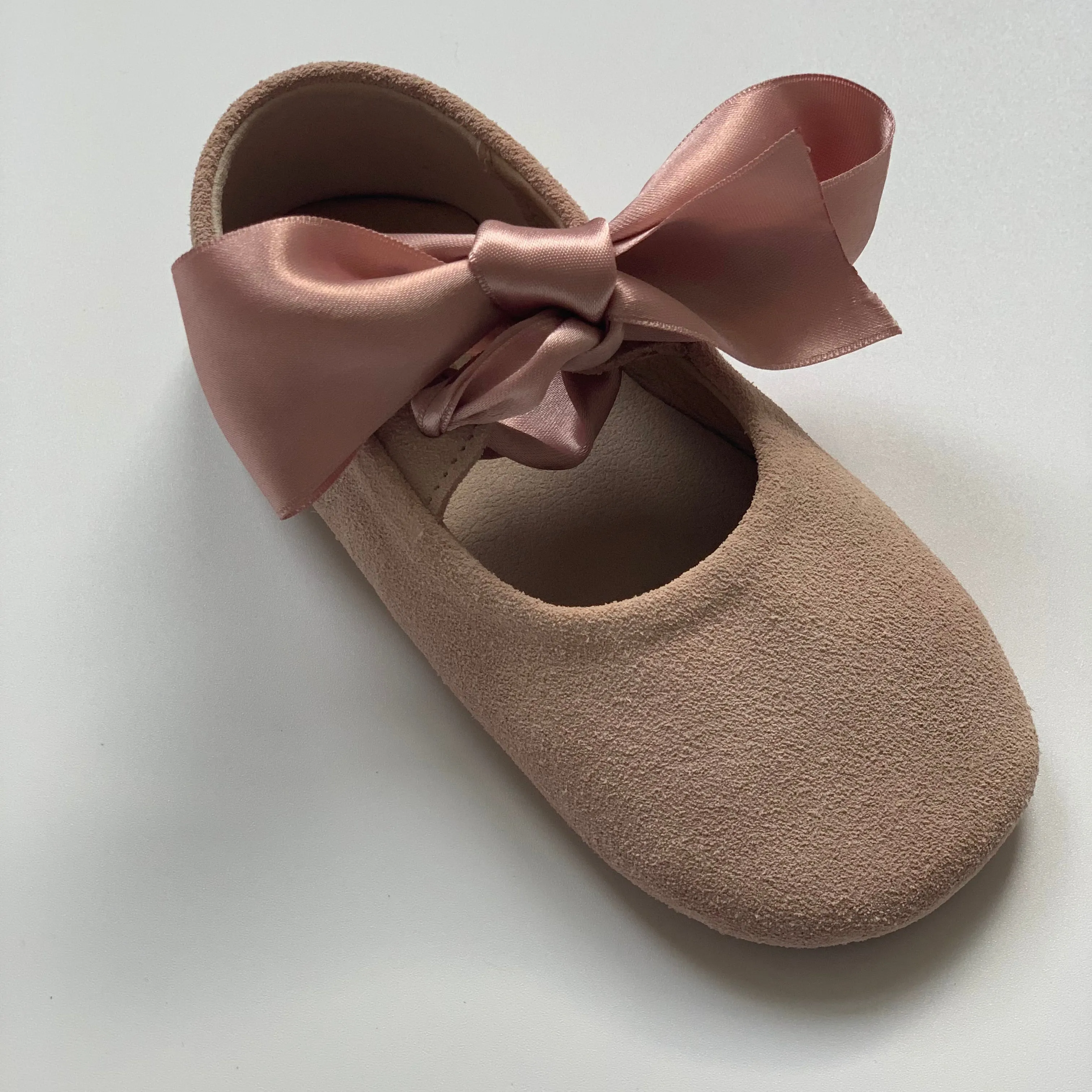 Veb Pink Suede Ballet Style Shoes With Ribbon Ties: Size 24