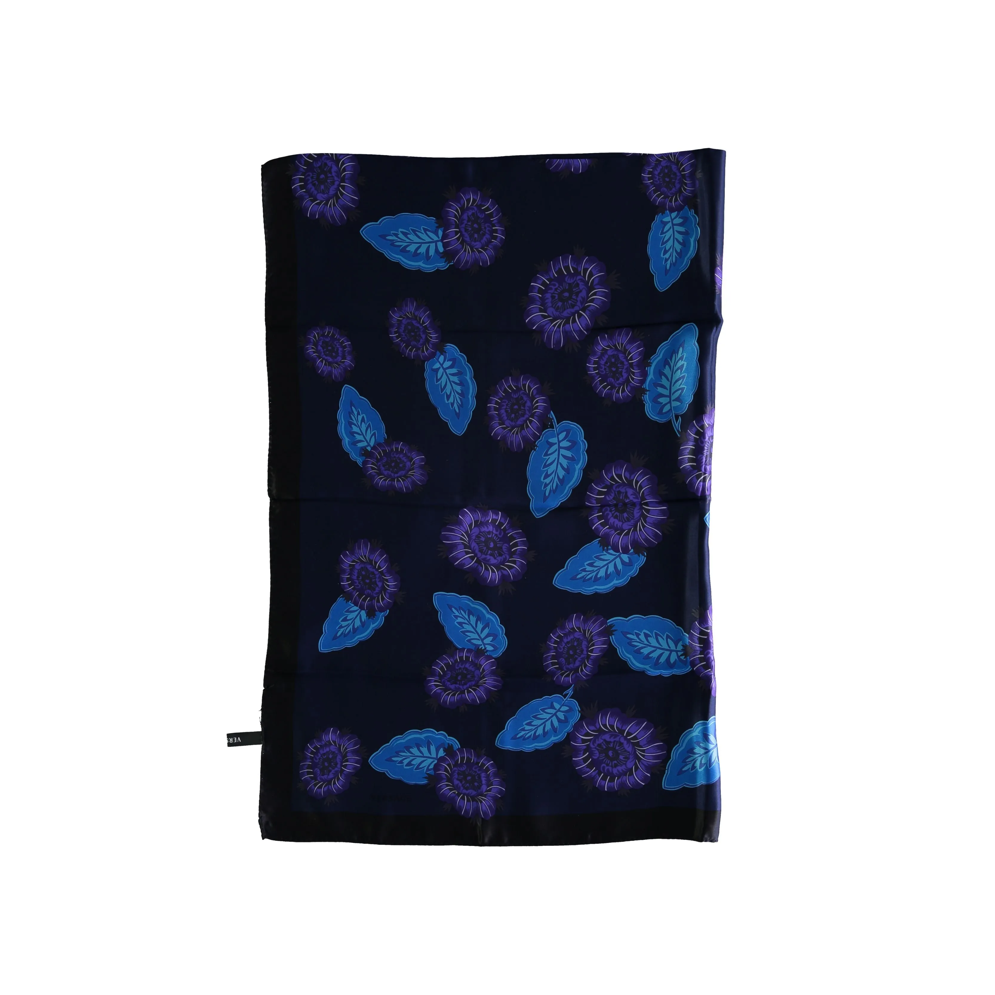 Versace Blue and Violet Silk Flower Pattern Scarf - '10s