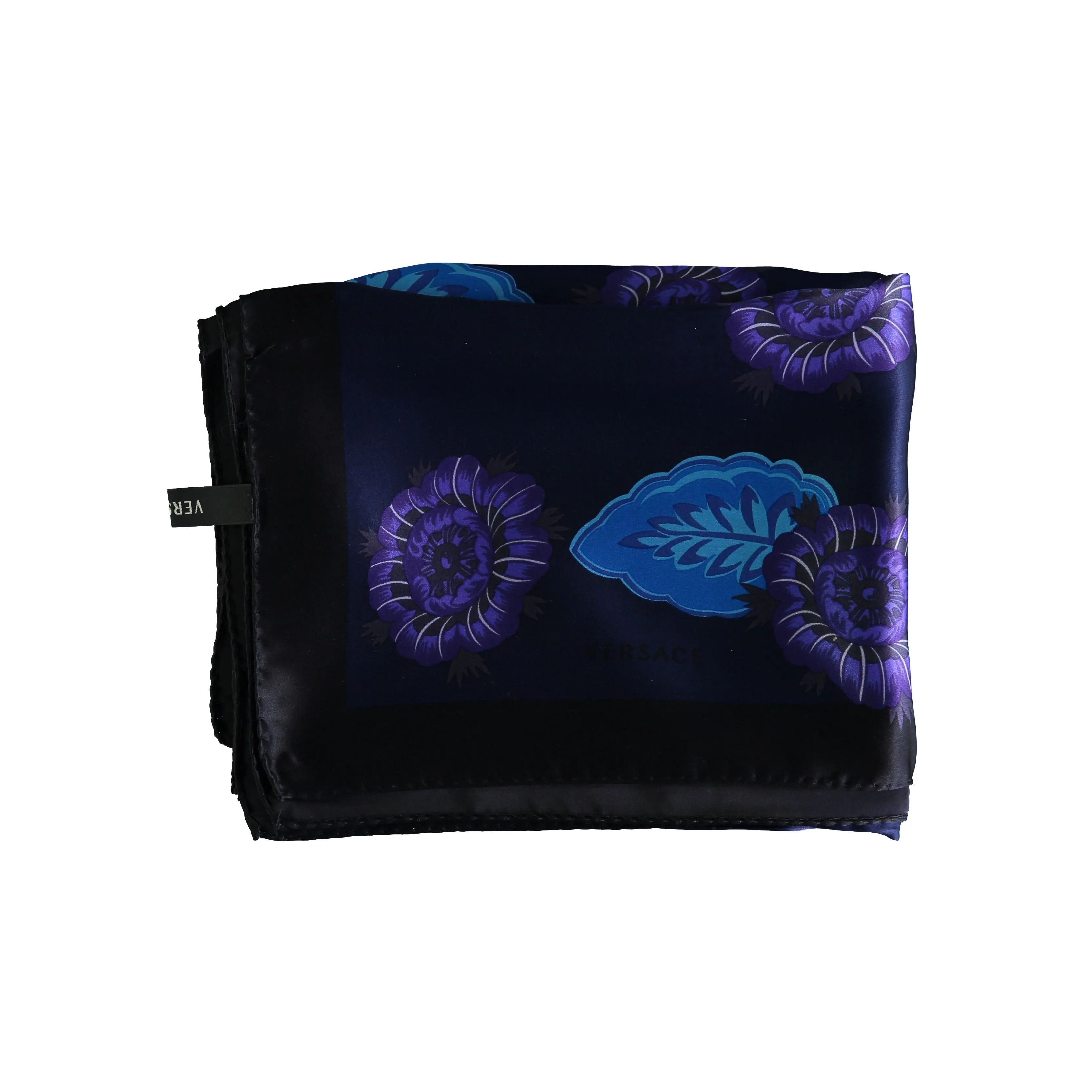 Versace Blue and Violet Silk Flower Pattern Scarf - '10s