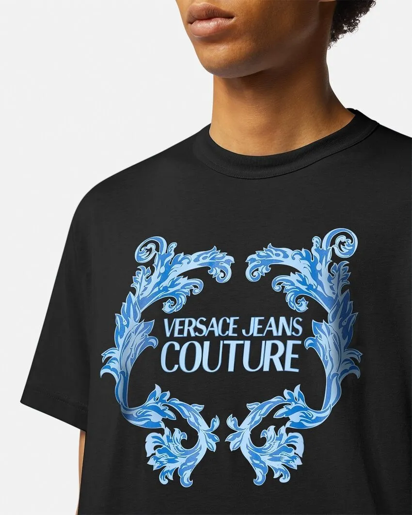 VERSACE JEANS  |Crew Neck Pullovers Street Style Plain Cotton Short Sleeves