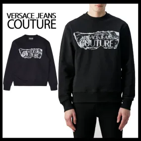 VERSACE JEANS  |Crew Neck Pullovers Unisex Street Style Long Sleeves Plain