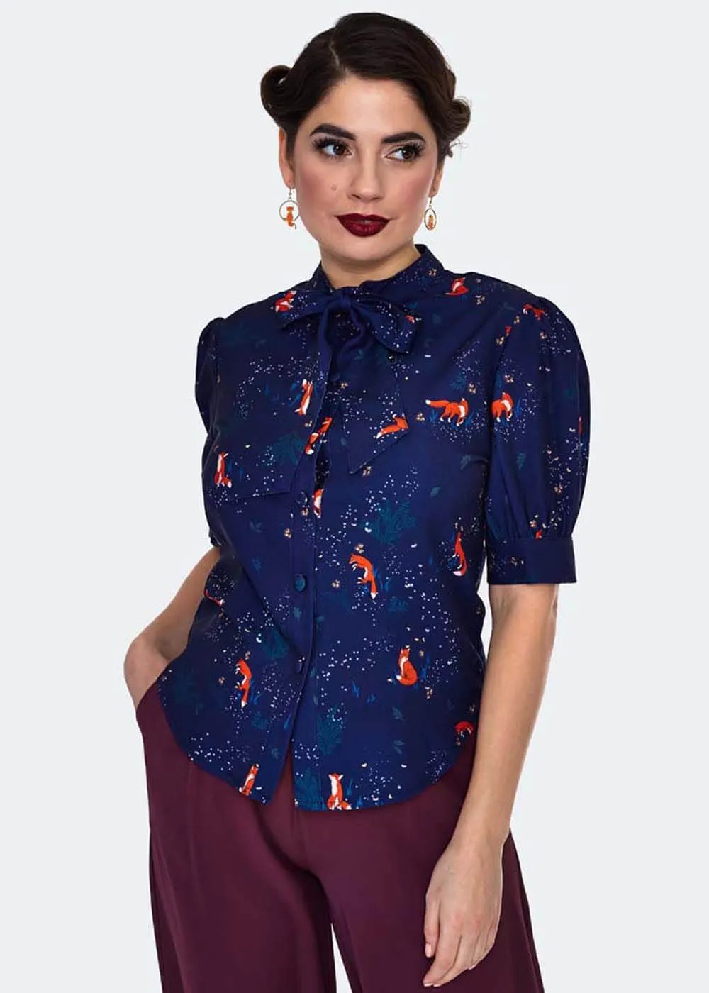 Voodoo Vixen Fox 40's Blouse Blue