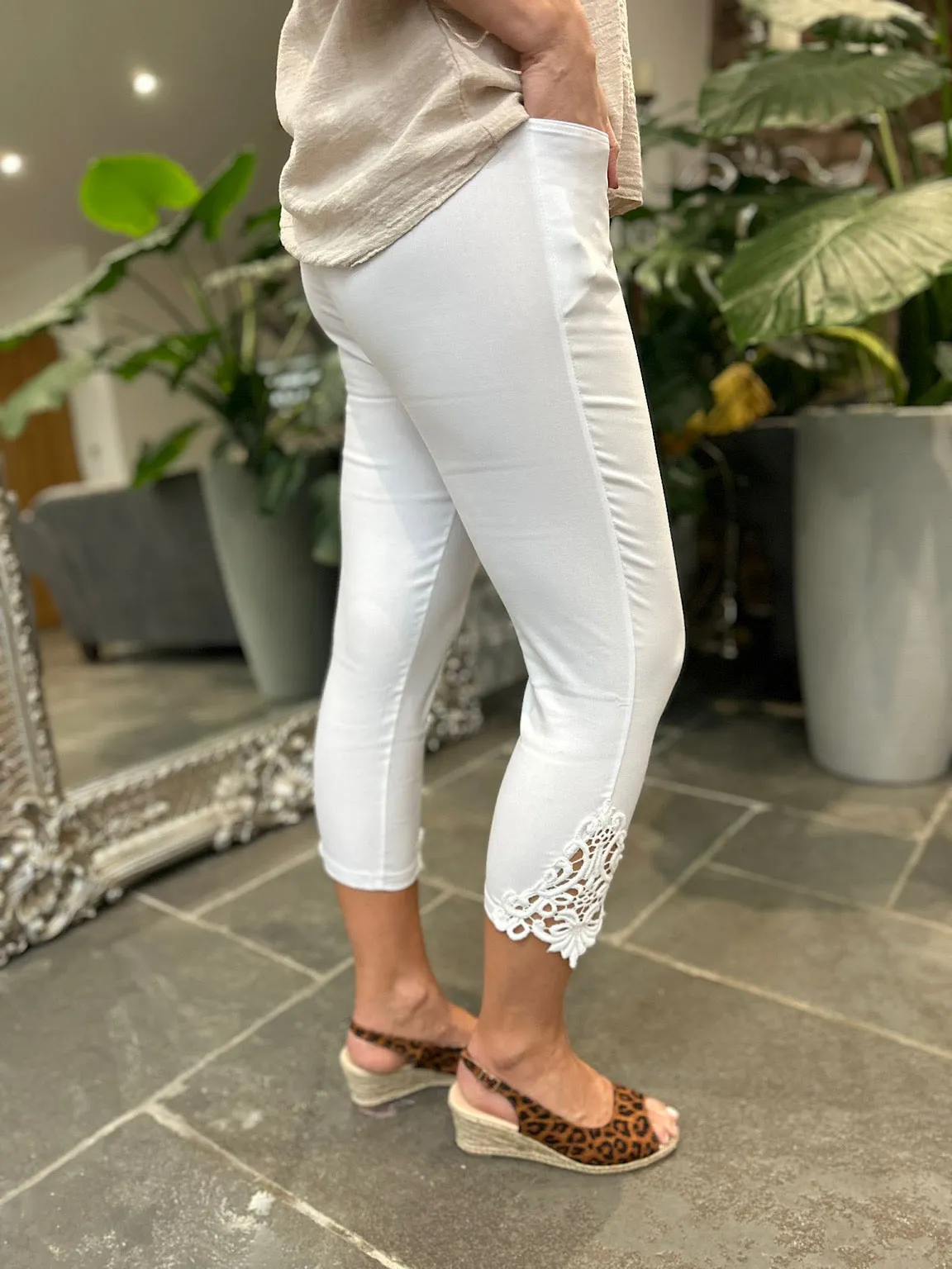 White Lace Capri Pants