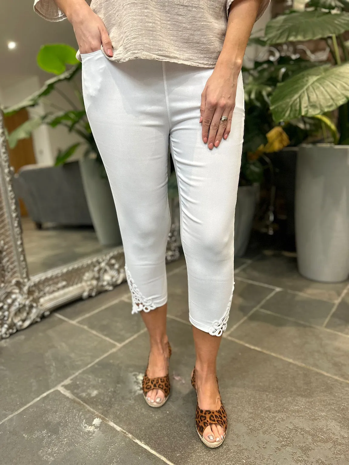 White Lace Capri Pants