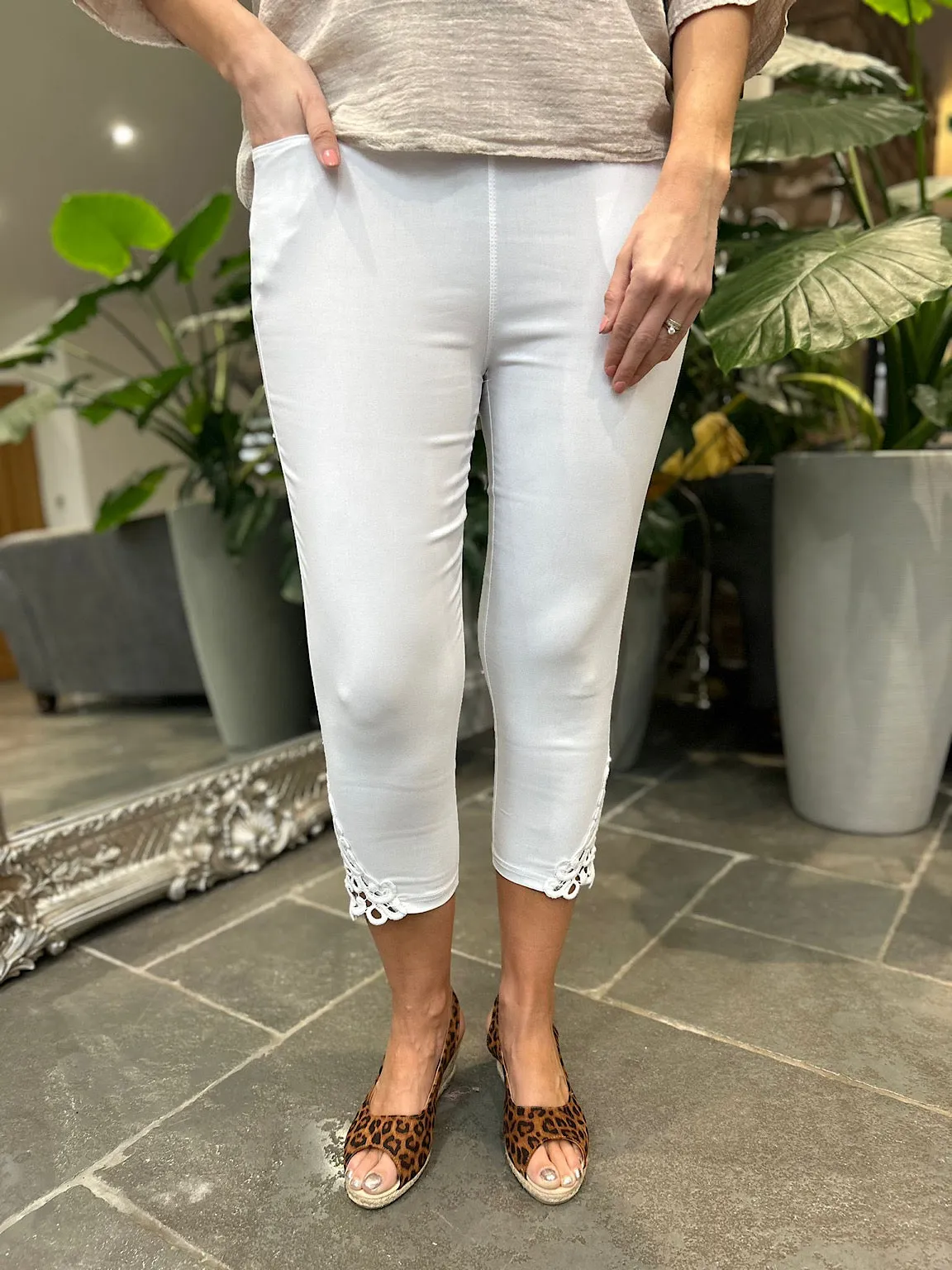 White Lace Capri Pants