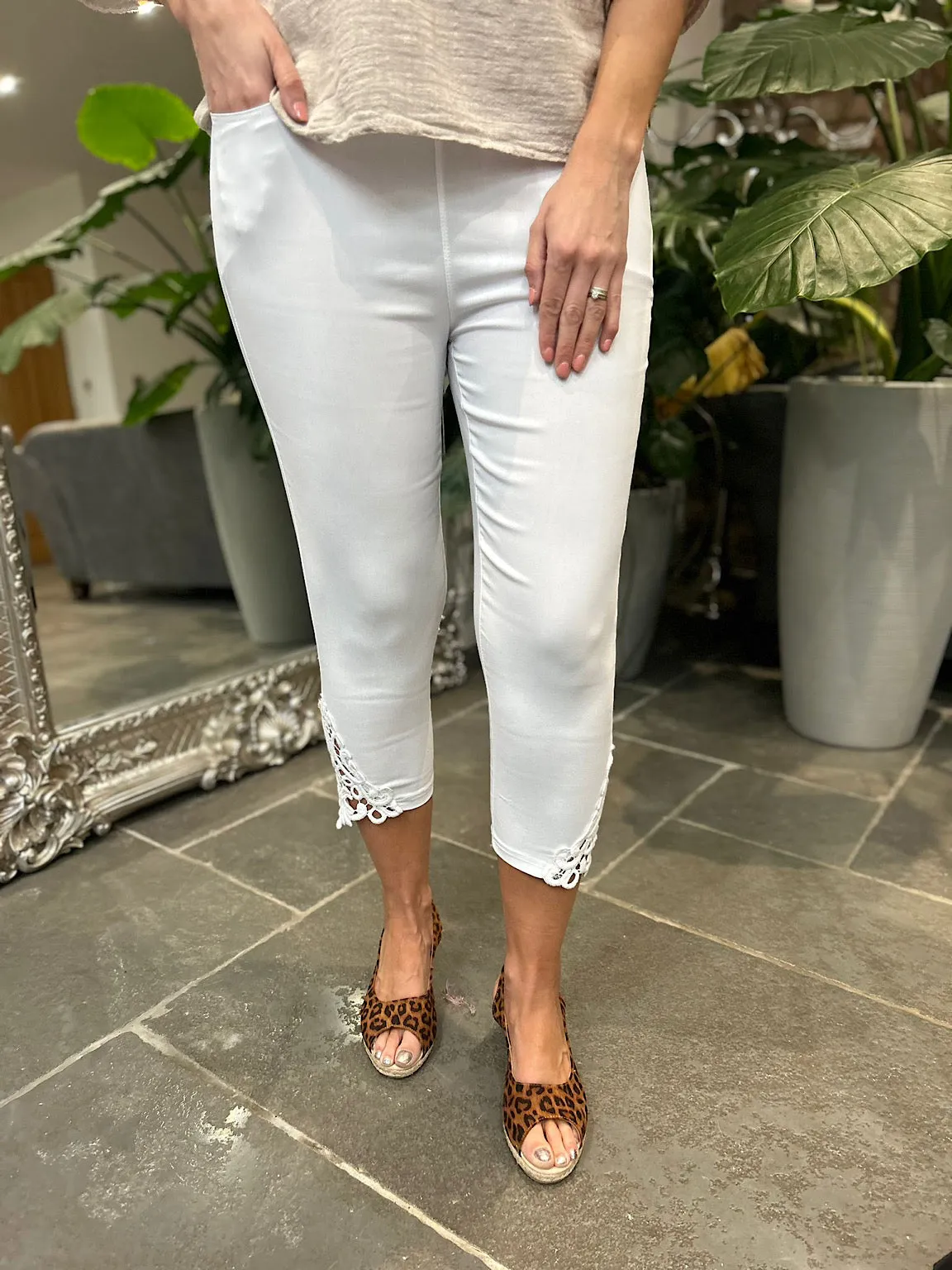 White Lace Capri Pants