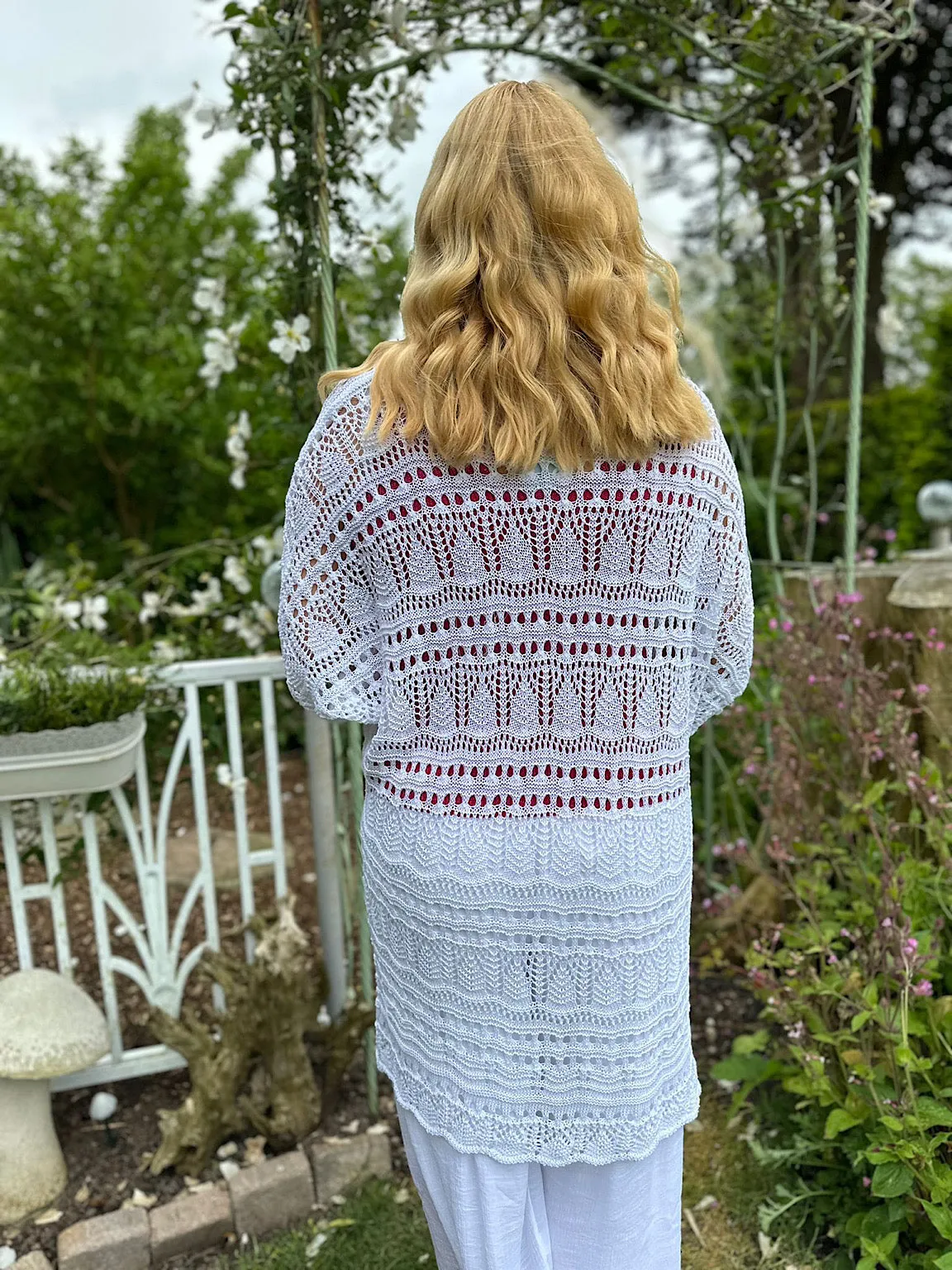 White Patterned Crochet Cardigan Julie