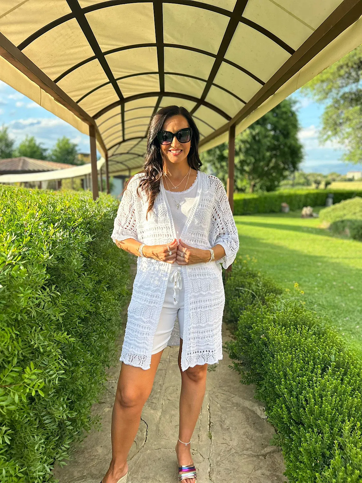 White Patterned Crochet Cardigan Julie