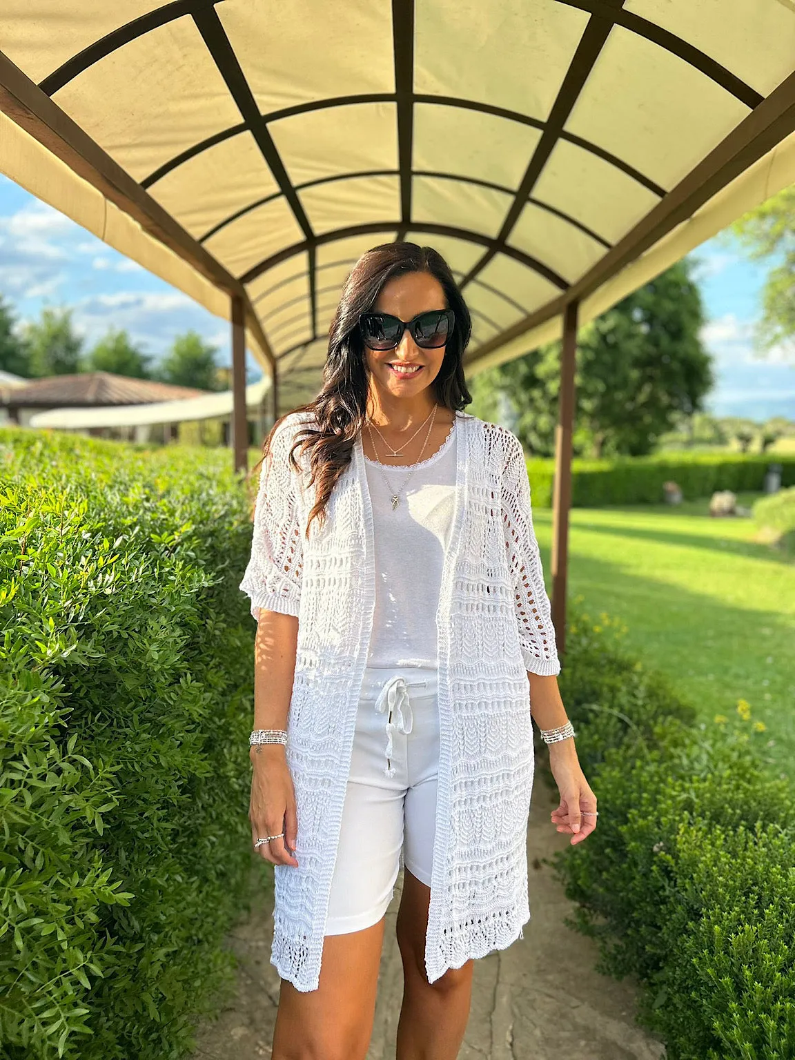 White Patterned Crochet Cardigan Julie