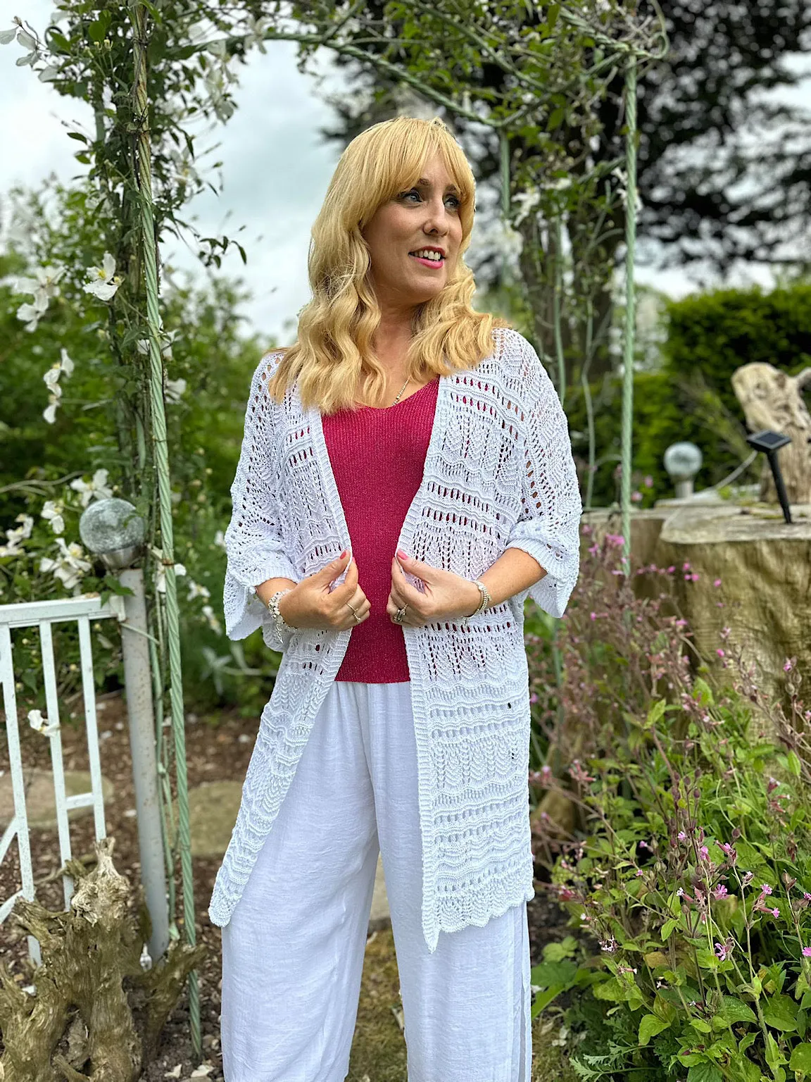 White Patterned Crochet Cardigan Julie