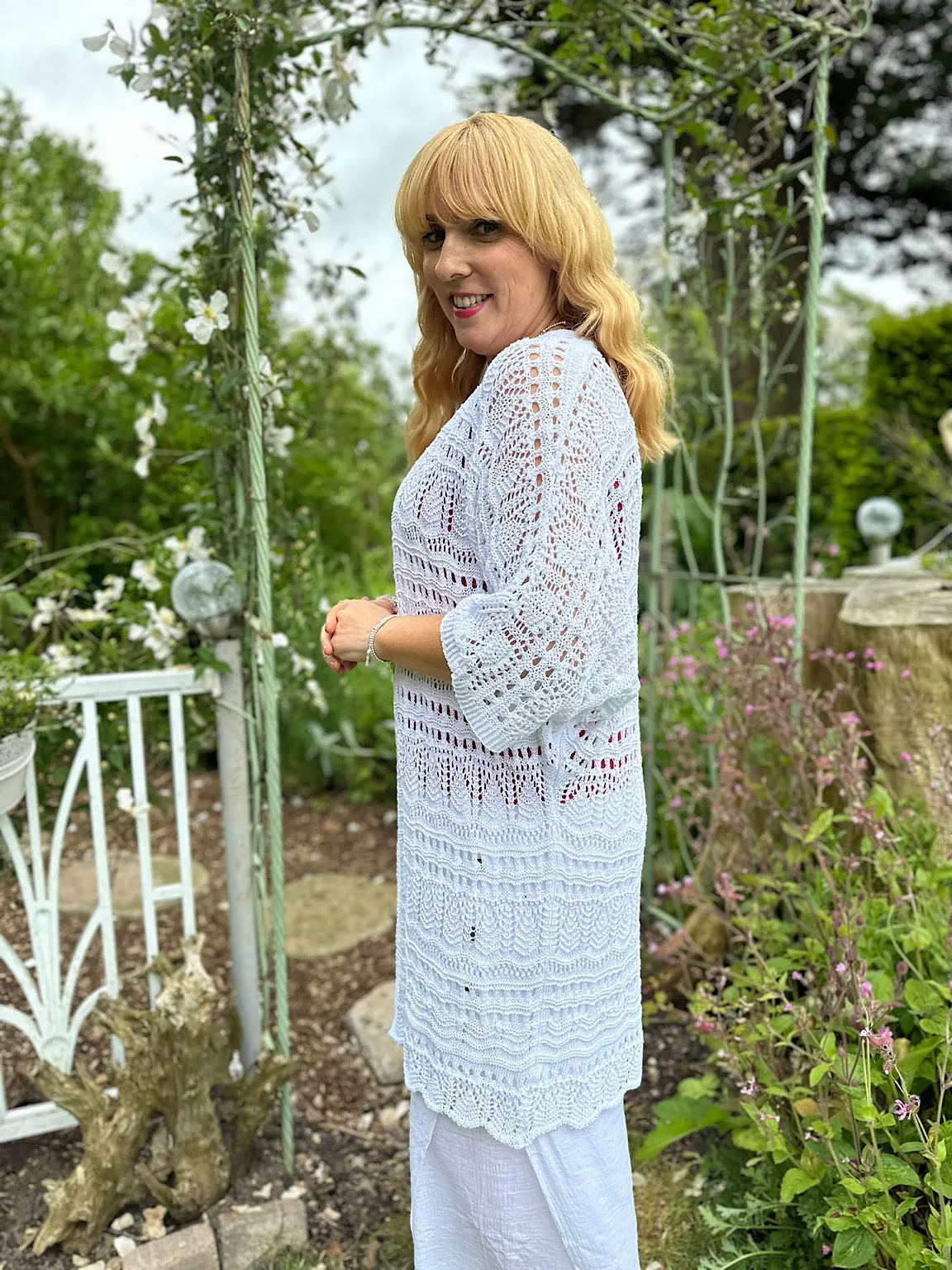 White Patterned Crochet Cardigan Julie