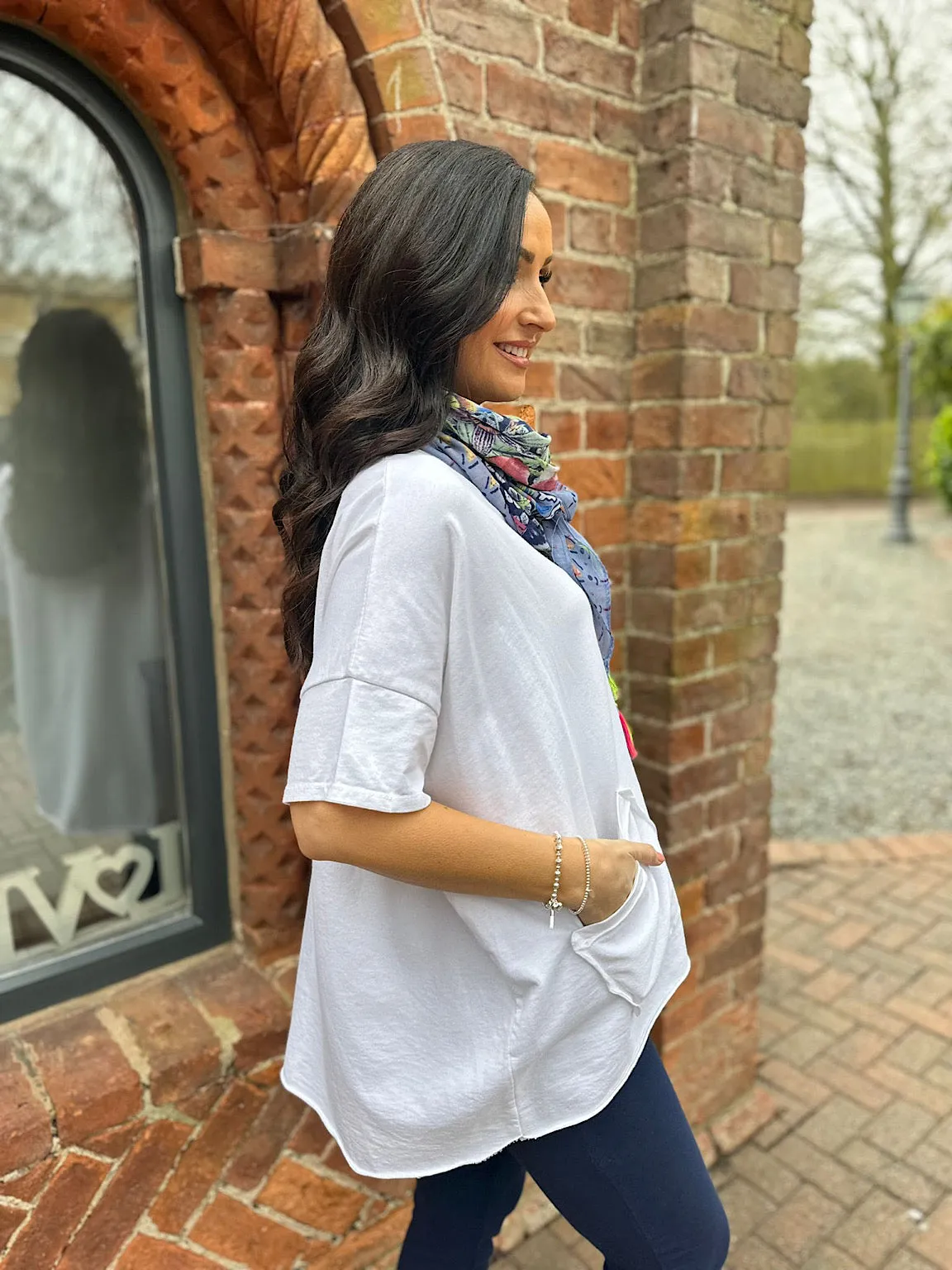 White V Neck Pocket Top Harriet