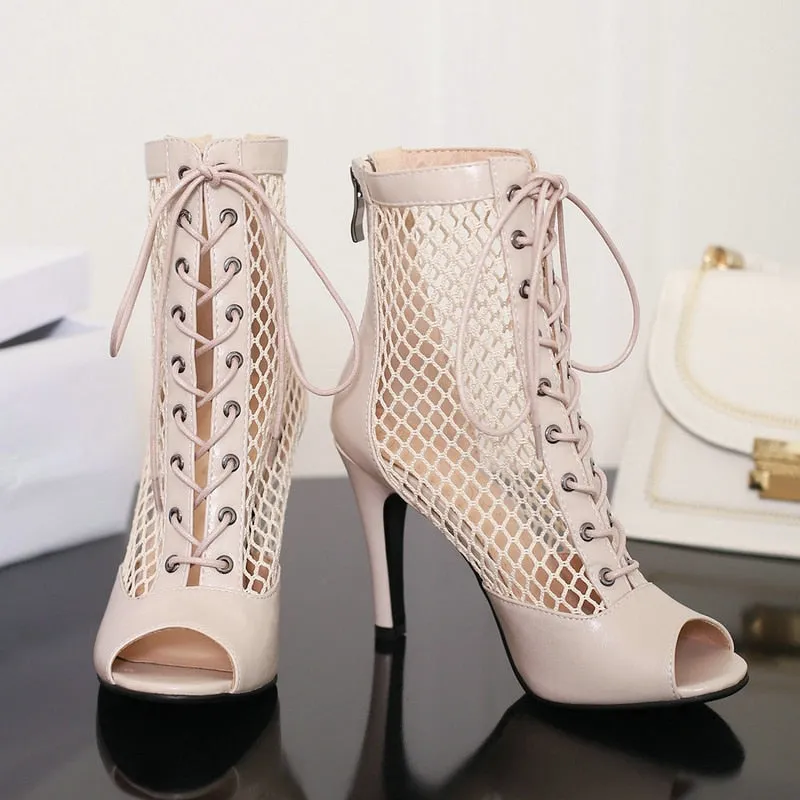 Women's Beige Sexy Comfortable Light Soft Zipper High Heel Boots