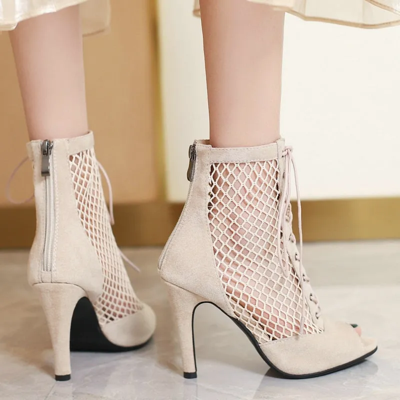 Women's Beige Sexy Comfortable Light Soft Zipper High Heel Boots