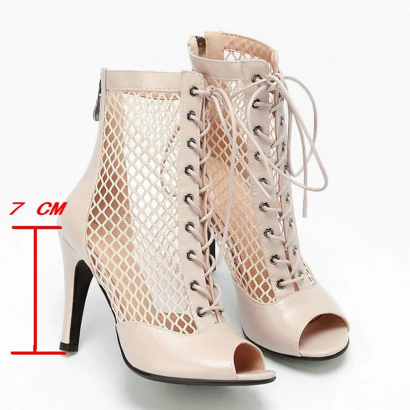 Women's Beige Sexy Comfortable Light Soft Zipper High Heel Boots