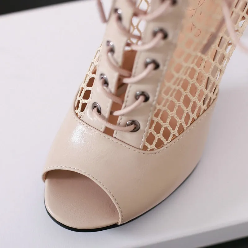 Women's Beige Sexy Comfortable Light Soft Zipper High Heel Boots