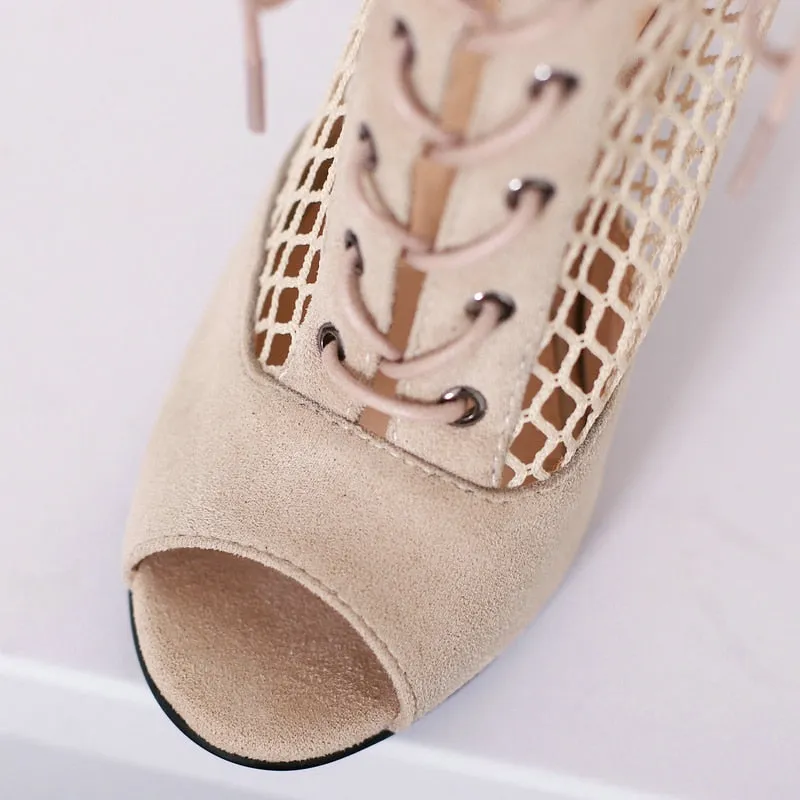 Women's Beige Sexy Comfortable Light Soft Zipper High Heel Boots